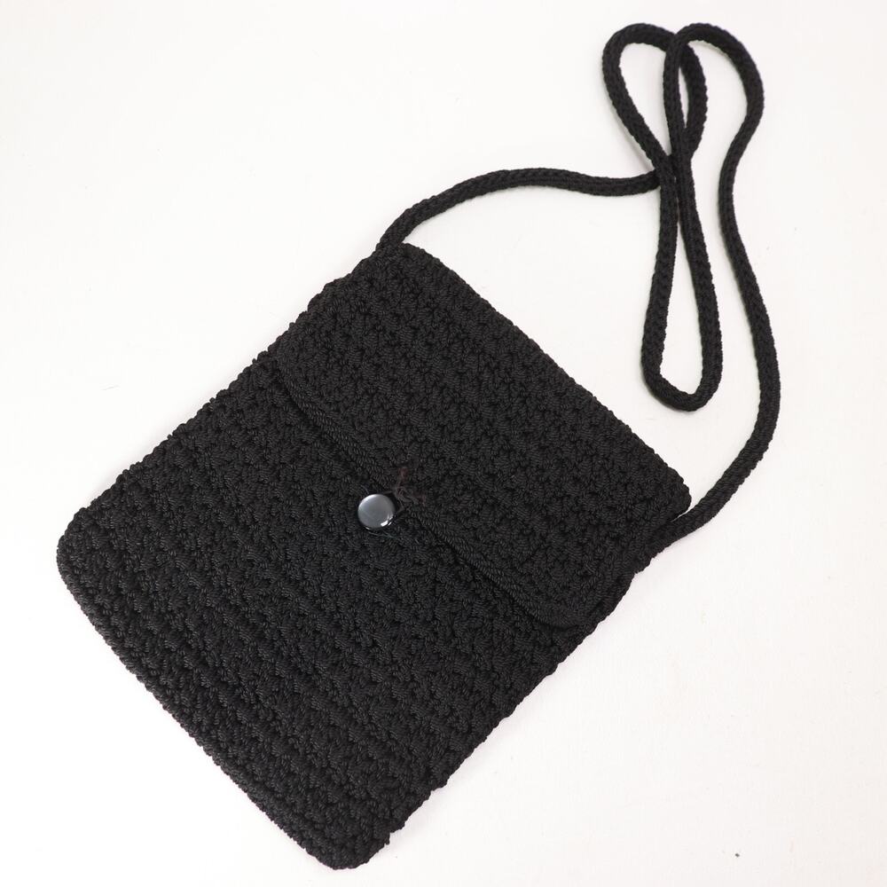 The Sak Handbag Women Small Black Crochet Knit Weave Lined Shoulder Bag